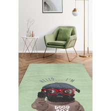 Homshtag Uslu Çocuk Yeşil Renkli Köpek Baskılı Halı Sade Sade Oturma Odası Halısı Köpekli Halı