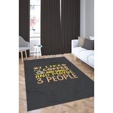 Homshtag Kahvem ve Köpeğim Siyah Renkli Halı Modern Salon Halısı Köpek Figürlü Oturma Halısı