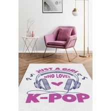 Homshtag K-pop Seven Bir kız Pembe Beyaz Halı Genç Kız Odası Halısı Kpop Sever Hediyelik Halı