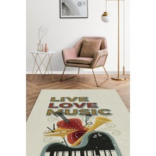 Homshtag Yaşa Sev Müzik Yap Art Müzik Halısı Açık Renkli Müzik Halısı Ritim Figürlü Bej Modern Halı