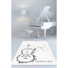 Homshtag Müzik Hayattır Art Müzik Halısı Beyaz Renkli Müzik Halısı Gitar Figürlü Beyaz Modern Halı