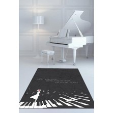 Homshtag Kalbinin Ritmiyle Yürü Siyah Renkli Müzik Sever Halısı Art Müzik Halısı Piyanist Halısı