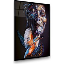 Glass Art Insan ve Kuş Kağıt Sanatı Dikey Cam Tablo
