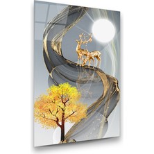 Glass Art Altın Geyikler Dikey Cam Tablo