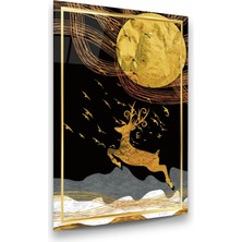 Glass Art Altın Geyik Dikey Cam Tablo