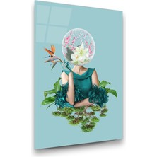 Glass Art Kadın ve Çiçek Manipülasyon Dikey Cam Tablo