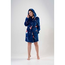 Kadın Büyük Beden Kapüşonlu Lacivert Welsoft Sabahlık 202087-0182