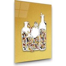 Glass Art Şişeler ve Içerisinde Ki Kediler Dikey Cam Tablo