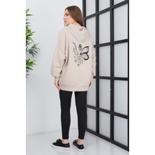 Banada Moda Kadın Line Art Sırt Baskılı Oversize Sweatshirt Oversize