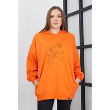 Banada Moda Kadın Line Art Baskılı Oversize Sweatshirt Oversize