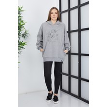 Banada Moda Kadın Line Art Baskılı Oversize Sweatshirt Oversize