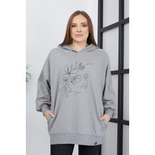 Banada Moda Kadın Line Art Baskılı Oversize Sweatshirt Oversize