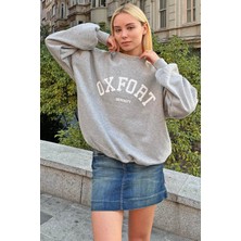 Swist Gri Oxfrt Baskılı Içi Pamuklu Kadın Sweatshirt
