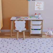 Obi Atölye Çocuk Oyun Aktivite Masası 90X45 cm 3 Sepetli Çocuk Çalışma Masası Arkalıklı Sandalye - Panda