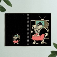 Paytak Moda Iskelet Skull Televizyon Tasarım Spiralli A5 96 Yaprak Çizgisiz Defter PYTKDT0313