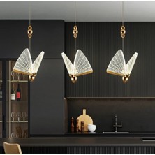 Zage Aydınlatma Elegance Butterfly Modern Kelebek Tasarım Üçlü Sarkıt 3 Renk LED Avize Sıralı Yemek Masası Gold Sarı