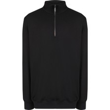St. Regga Siyah Modal Yarım Fermuarlı Sweatshirt