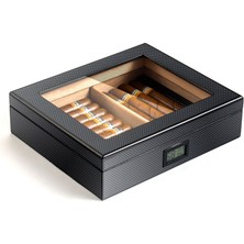 Falconetti Karbon Fiber Siyah Camlı Kısa Humidor Puro Kutusu RC38