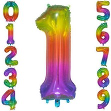 Hediye Ofisi Rainbow Konsept Balon 1 Rakam Balon 1 Metre Büyük Boy