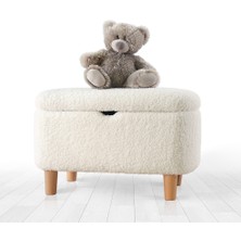 Lorence Home Yomme Çocuk Sandıklı Puf - Teddy Beyaz