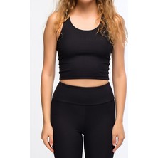 Legginup Siyah Kadın Fitilli  Crop Top - Luna