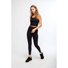 Legginup Siyah Kadın Fitilli  Crop Top - Luna