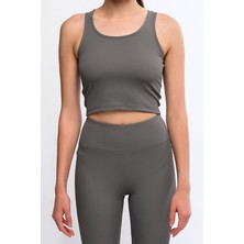 Legginup Antrasit Kadın Fitilli Crop Top - Luna