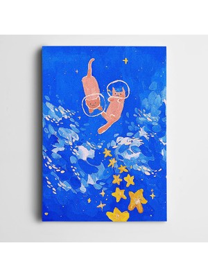 Dekolata Kediler ve Yıldızlar Kanvas Tablo