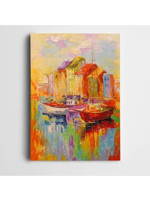 Dekolata Evler Kayıklar Renkli Kanvas Tablo