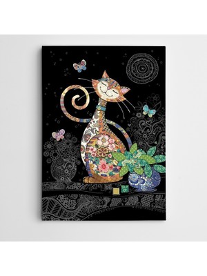 Dekolata Kedi ve Kelebekler Modern Sanat Kanvas Tablo