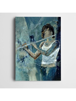 Dekolata Yan Flüt Çalan Insan Kanvas Tablo