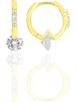 Söğütlü Silver Gümüş Altın Yaldızlı Zirkon Taşlı Tasarım Halka Küpe