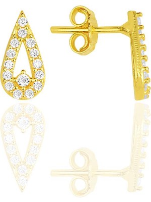 Söğütlü Silver Gümüş Altın Yaldızlı Zirkon Taşlı Damla Küpe