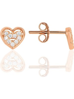 Söğütlü Silver Gümüş Rose Zirkon Taşlı Kalp Küpe