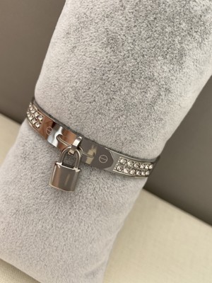 Zeyna Accessories Kilit Detaylı Taşlı Gümüş Silver 316L Antialerjik Paslanmaz Çelik Bileklik