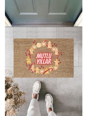 Dormot Home Modern Baskı - Mutlu Yıllar - Karşılama Kapı Önü Paspası