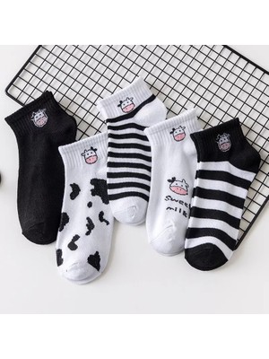 Worthy Socks 5'li Unisex   Inek Desenli Pamuklu  Bilek Çorap