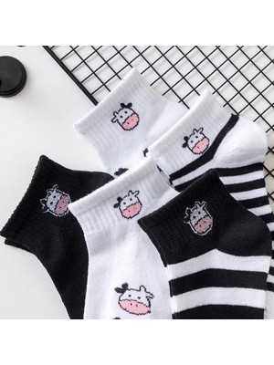 Worthy Socks 5'li Unisex   Inek Desenli Pamuklu  Bilek Çorap