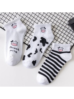 Worthy Socks 5'li Unisex   Inek Desenli Pamuklu  Bilek Çorap