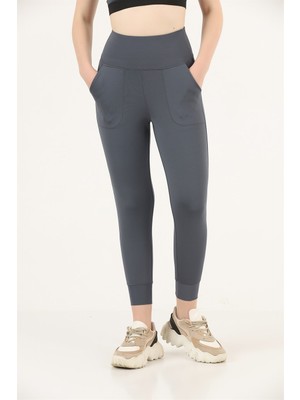 Miss Maral Missmaral  Antrasit  Yüksek Bel Jogger Eşofman Altı Joggers Rahat Esnek Şık 1061
