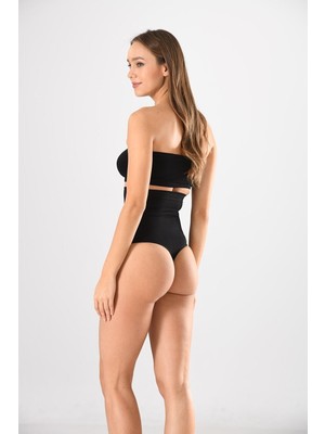 Secret Moda Yüksek Bel Karın Toparlayıcı Slip String Kadın Korse Siyah