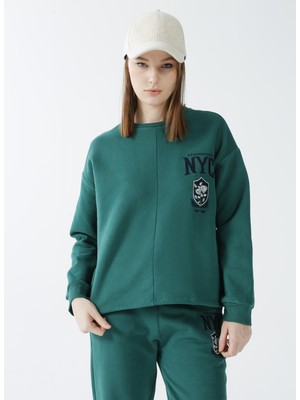 Aeropostale Bisiklet Yaka Nakışlı Yeşil Kadın Sweatshirt K-Lıfe