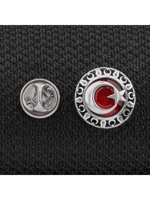 Takıhan Şanlı Ay Yıldız Tasarımlı 925 Ayar Gümüş Yaka Iğnesi Rozet