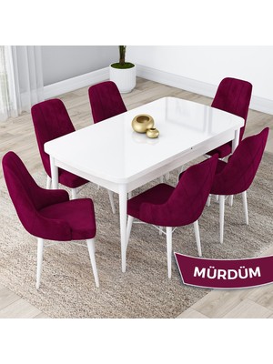 Canisa Concept Lia Serisi Beyaz Açılabilir 80X132  Yemek Masası Takımı 6 Sandalye