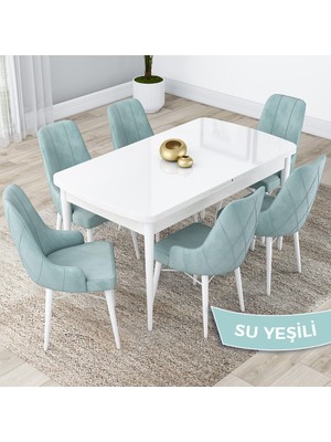 Canisa Concept Lia Serisi Beyaz Açılabilir 80X132  Yemek Masası Takımı 6 Sandalye