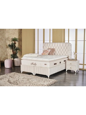 Tutku Yatak Fluffy Pedli Torba ve Mini Paket Yaylı Omurga Destekli Yatak Seti Yatak+Baza+Başlık 100X200 cm