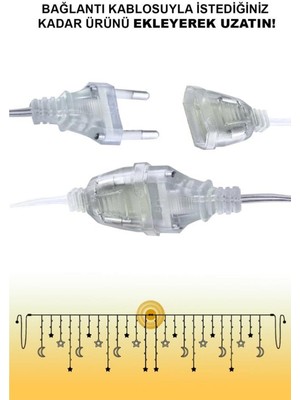 Deco Elit Ay Yıldız Perde LED 8 Fonksiyonlu 3,5 M Yılbaşı LED Işık Sarkıt LED 6 Yıldız 6 Ay LED