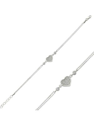 925 Gümüş Gümüş Kalpli Bayan Bileklik