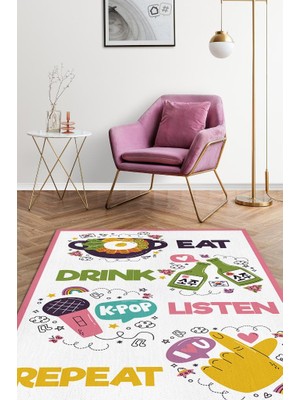 Homshtag Sadece K-pop Pamuklu Dokuma Tabanlı Yıkanabilir Kaymaz Dekoratif Halı