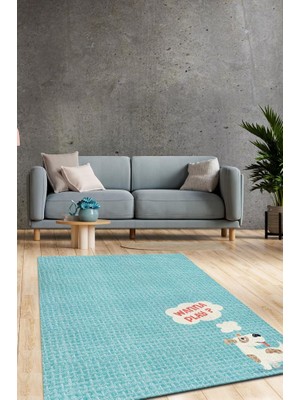 Homshtag Oynayalım Mı Mavi Renkli Halı Modern Salon Halısı Köpekli Yatak Odası Halısı Dokulu Halı